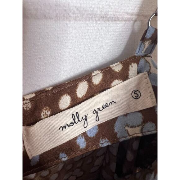 Molly Green Slip Dress Size SM Brown With Blue White Flowers Flirty 3 - Picture 4 of 5